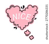 Comic speech bubble vector icon. Hand drawn heart shaped cloud. Symbol of romantic conversation, dialog, idea. A sweet confession, a nice thought. A sign of love, cartoon pink clipart. Simple text box