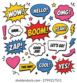 A comic speech bubble wow hello omg boom colorful pop art cartoon playful energetic