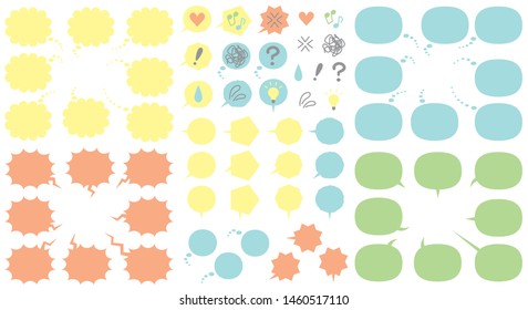 comic speech bubbles of all direction correspondence  - only color - talk and think and cry