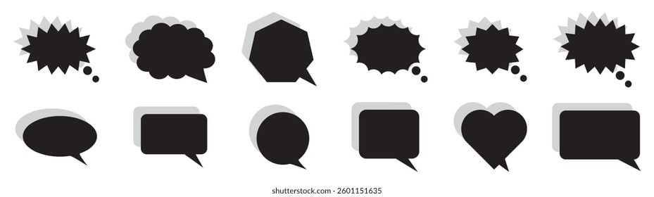 Comic speech bubbles with black silhouette and shadow