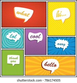 Comic speech bubbles. Comic Book page elements. Comic clouds effects collection. Vector graphic design illustration