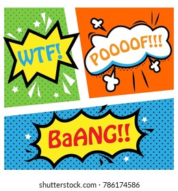 Comic speech bubbles. Comic Book page elements. Comic clouds effects collection. Vector graphic design illustration