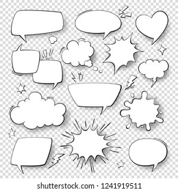 Comic speech bubbles. Cartoon comics talking and thought bubbles. Vector set of speech shapes.