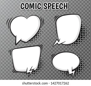 Comic speech bubbles collection on transparent background.