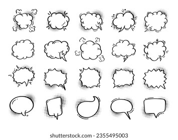 Comic speech bubbles. Comic dialogue on halftone shadows. Dots. Comic chat shouting.