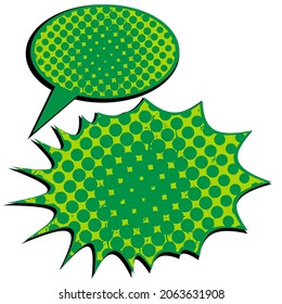Burbujas del discurso cómico con puntos en la ilustración verde vectorial