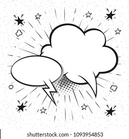 comic speech bubbles and elements with halftone shadows