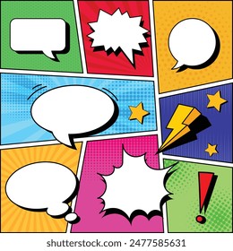 Comic speech bubbles with halftone set