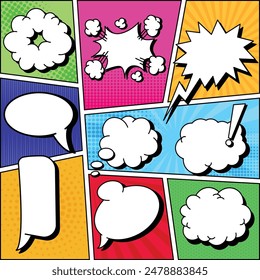 Comic speech bubbles with halftone set