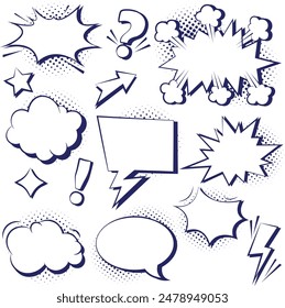 Comic speech bubbles with halftone set