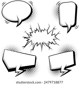 Comic speech bubbles with halftone set