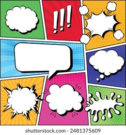 Comic speech bubbles with halftone set