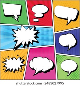 Comic speech bubbles with halftone set