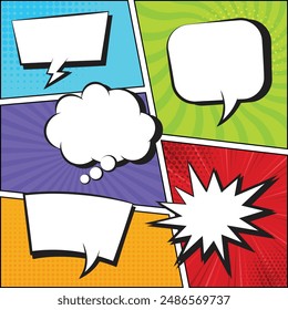 Comic speech bubbles with halftone set