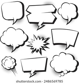 Comic speech bubbles with halftone set