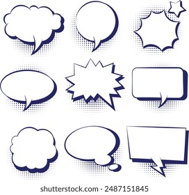 Comic speech bubbles with halftone set