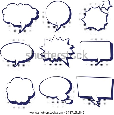 Comic speech bubbles with halftone set