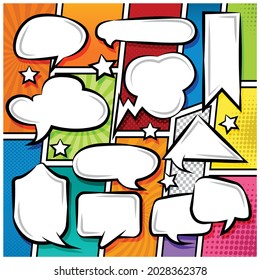 Comic Speech Bubbles Icons Collection Cartoon color background Vector illustration 
