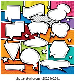 Comic Speech Bubbles Icons Collection Cartoon color background Vector illustration 