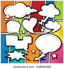 Comic Speech Bubbles Icons Collection Cartoon color background Vector illustration 