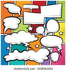 Comic Speech Bubbles Icons Collection Cartoon color background Vector illustration 