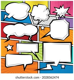 Comic Speech Bubbles Icons Collection Cartoon color background Vector illustration 