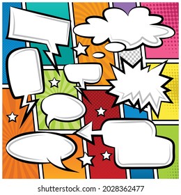 Comic Speech Bubbles Icons Collection Cartoon color background Vector illustration 