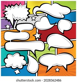 Comic Speech Bubbles Icons Colección Caricatura fondo Vector ilustración 