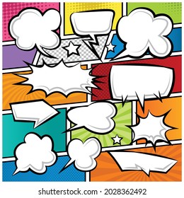 Comic Speech Bubbles Icons Collection Cartoon color background Vector illustration 
