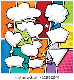 Comic Speech Bubbles Icons Collection Cartoon color background Vector illustration 