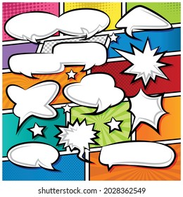 Comic Speech Bubbles Icons Collection Cartoon color background Vector illustration 