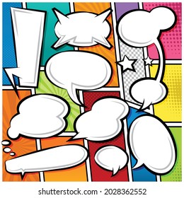 Comic Speech Bubbles Icons Collection Cartoon color background Vector illustration 