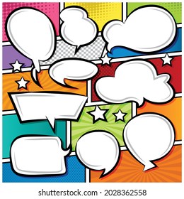 Comic Speech Bubbles Icons Collection Cartoon color background Vector illustration 