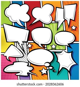 Comic Speech Bubbles Icons Collection Cartoon color background Vector illustration 
