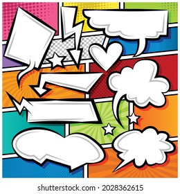 Comic Speech Bubbles Icons Collection Cartoon color background Vector illustration 