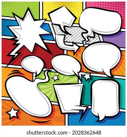 Comic Speech Bubbles Icons Collection Cartoon color background Vector illustration 