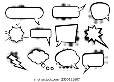 Comic speech bubbles icons collection of cloud oval rectangle and jagged shape.Vector illustration.