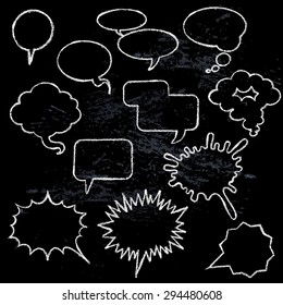 Comic speech bubbles icons collection various shapes on black background white outlined contours abstract isolated vector illustration