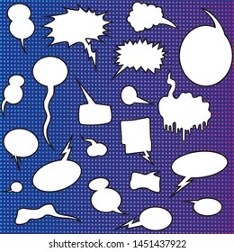 Comic speech bubbles. Illustrations of comic cartoon style speech bubbles, shapes and icons.