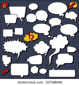 Comic speech bubbles. Illustrations of comic/cartoon style speech bubbles, shapes and icons.