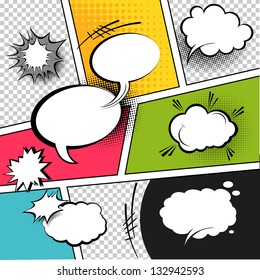 Comic Speech Bubbles on a comic strip background, vector illustration