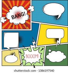 Comic Speech Bubbles en el fondo de una tira cómica, ilustración vectorial