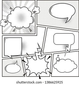 Comic Speech Bubbles On A Comic Strip Background, Vector Illustration