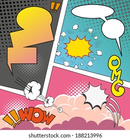 Comic Speech Bubbles on a comic strip background, vector illustration