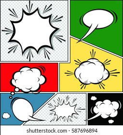 Comic Speech Bubbles on a comic strip background, vector illustration