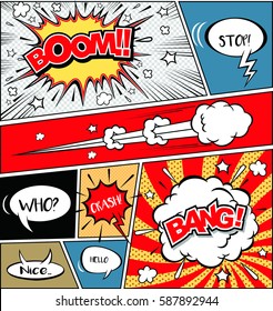 Comic Speech Bubbles on a comic strip background, vector illustration