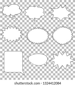 comic speech bubbles on transparent background. cartoon comic bubbles. pop art style. retro empty comic bubbles and elements.