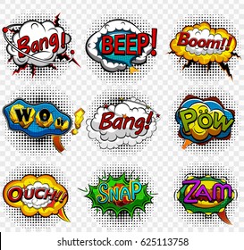 Comic speech bubbles on transparent background vector