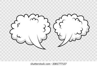 Burbujas de humor. Nubes de arte pop con efecto de velocidad. Cuadro de texto globo. Marco de la bomba de explosión. Forma divertida del mensaje. Elementos de movimiento de dibujos animados. Objeto aéreo. Ilustración vectorial.