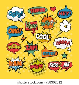 Comic Speech Bubbles Pop Art Set With Typography